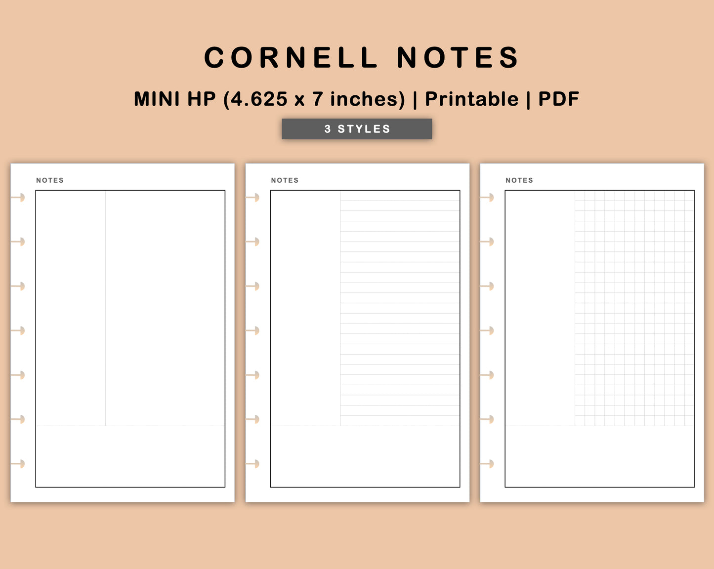 Mini Happy Planner Inserts - Cornell Notes