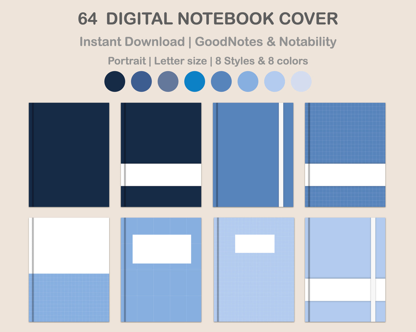 Digital Notebook Cover - Portrait - Classic Blue