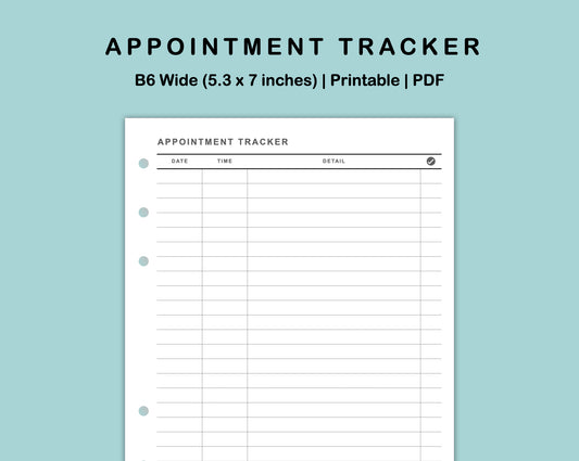 B6 Wide Inserts - Appointment Tracker