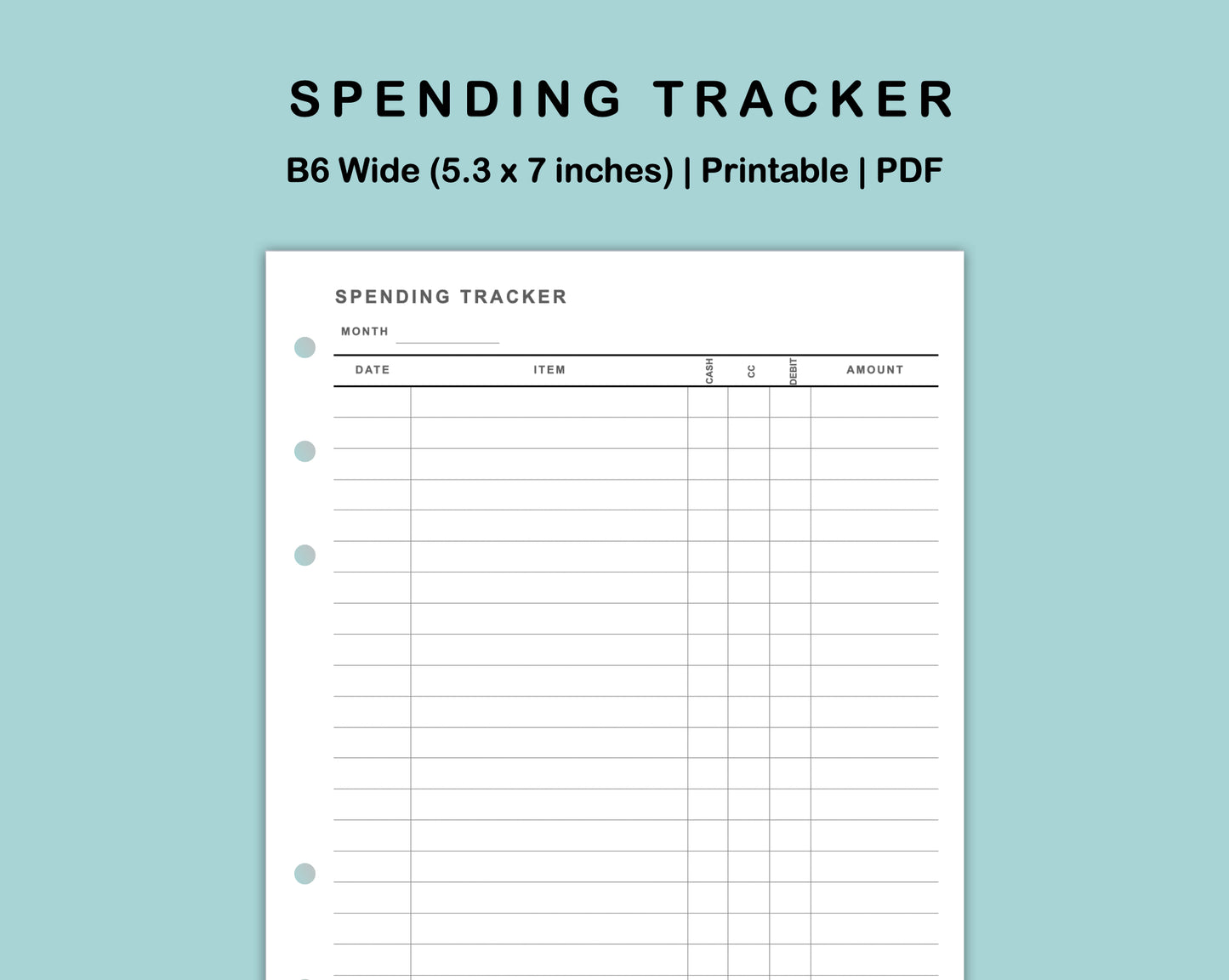 B6 Wide Inserts - Spending Tracker