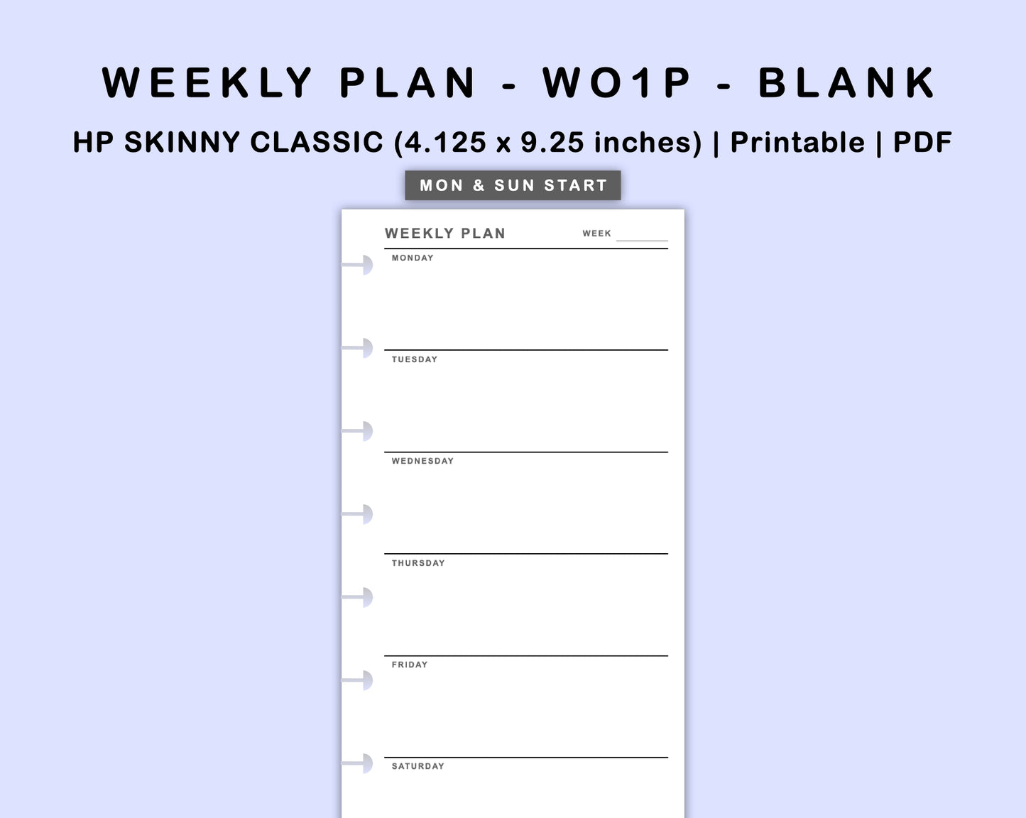 Skinny Classic HP Inserts - Weekly Plan - WO1P - Blank