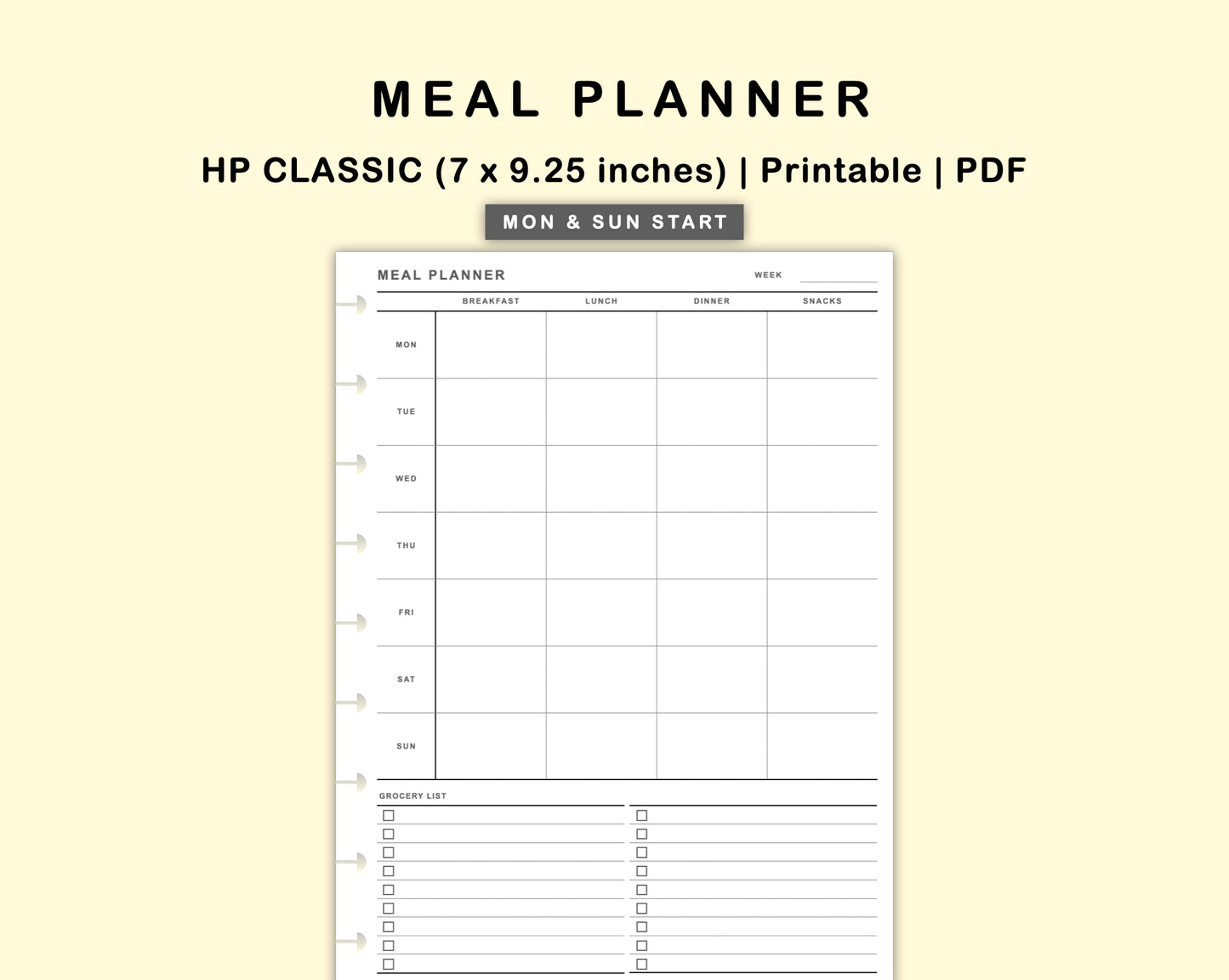 Classic HP Inserts - Meal Planner with Grocery List