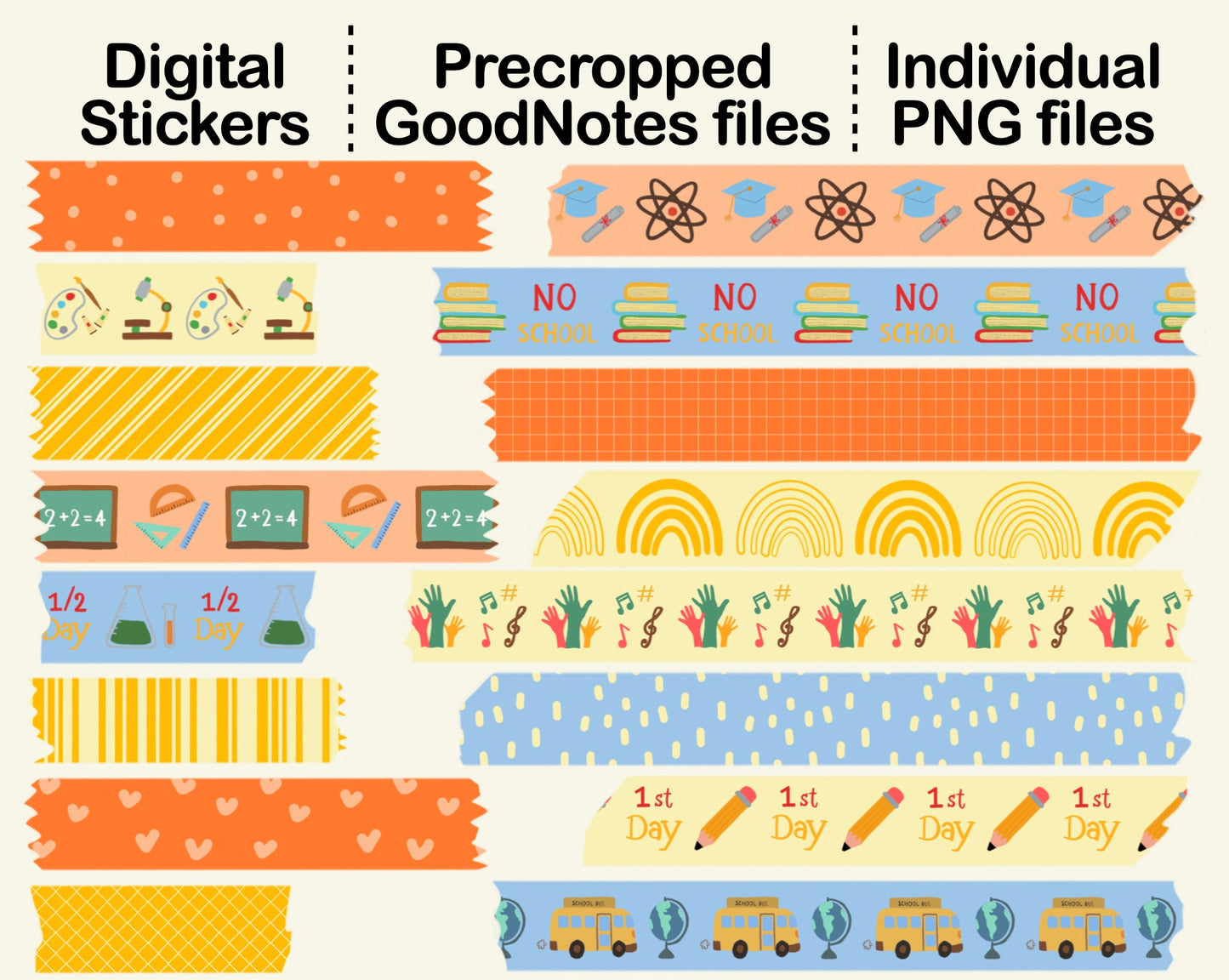 Digital Washi Tape - Colorful Back to School