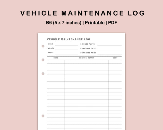 B6 Inserts - Vehicle Maintenance Log