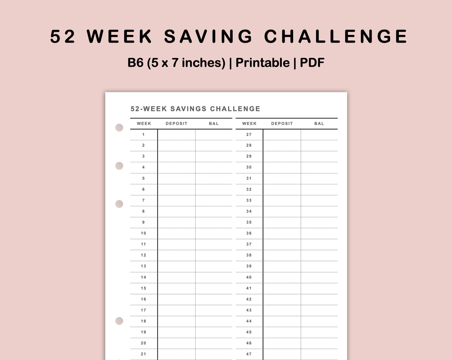 B6 Inserts - 52 Week Saving Challenge