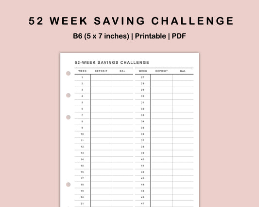 B6 Inserts - 52 Week Saving Challenge