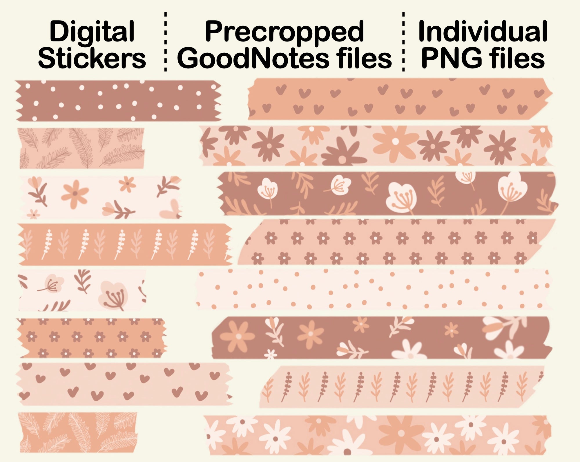 Washi Tape Digital Stickers, Precropped Goodnotes Washi Png Stickers,  Digital Washi Tape, Neutral Washi Tape Colors, 36 Png Stickers 