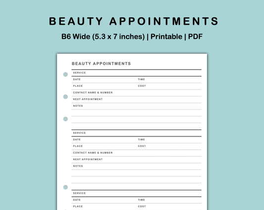 B6 Wide Inserts - Beauty Appointments