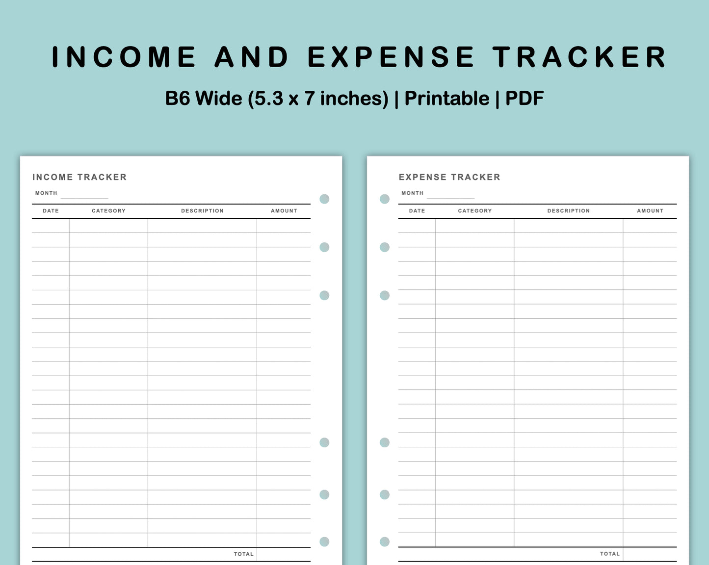 B6 Wide Inserts - Income and Expense Tracker
