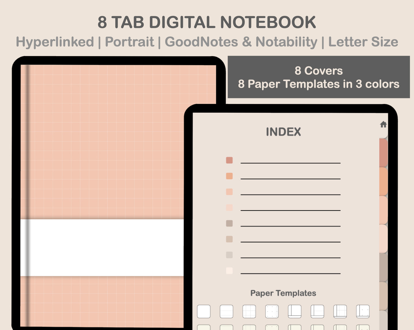 Digital Notebook 8 Tab - Portrait - Neutral