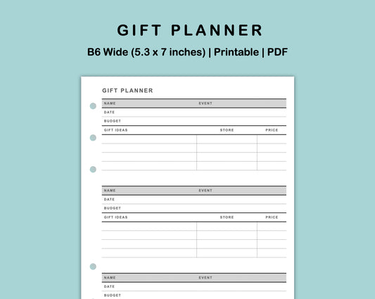 B6 Wide Inserts - Gift Planner