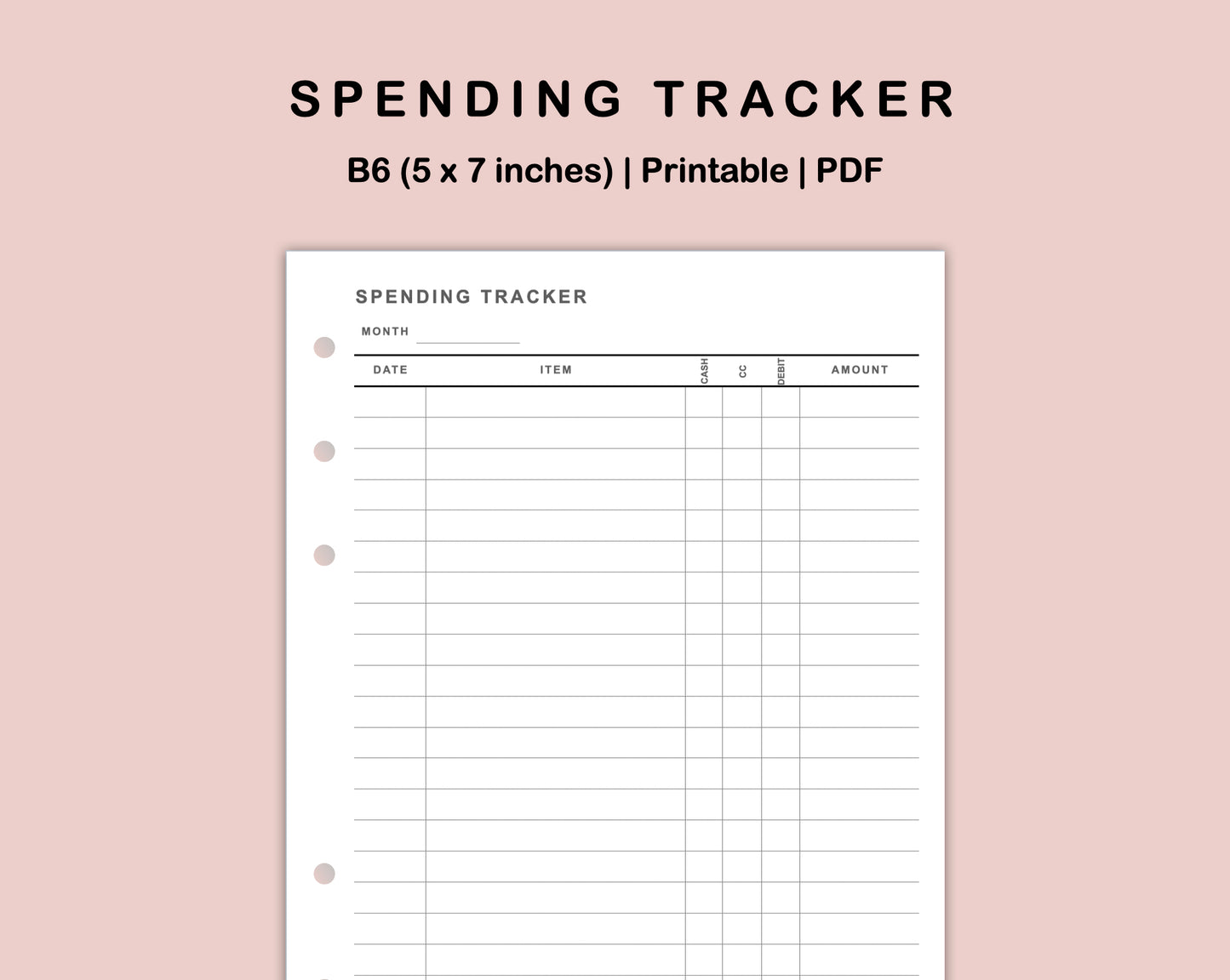 B6 Inserts - Spending Tracker