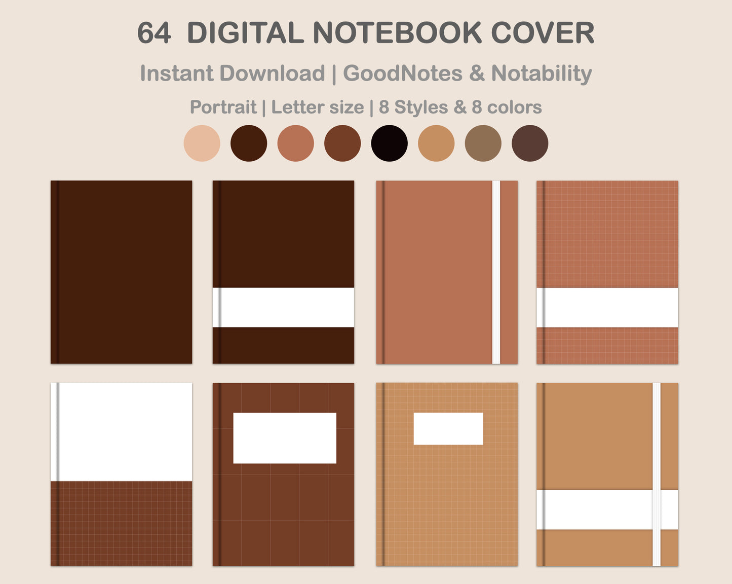 Digital Notebook Cover - Portrait - Brown Coffee