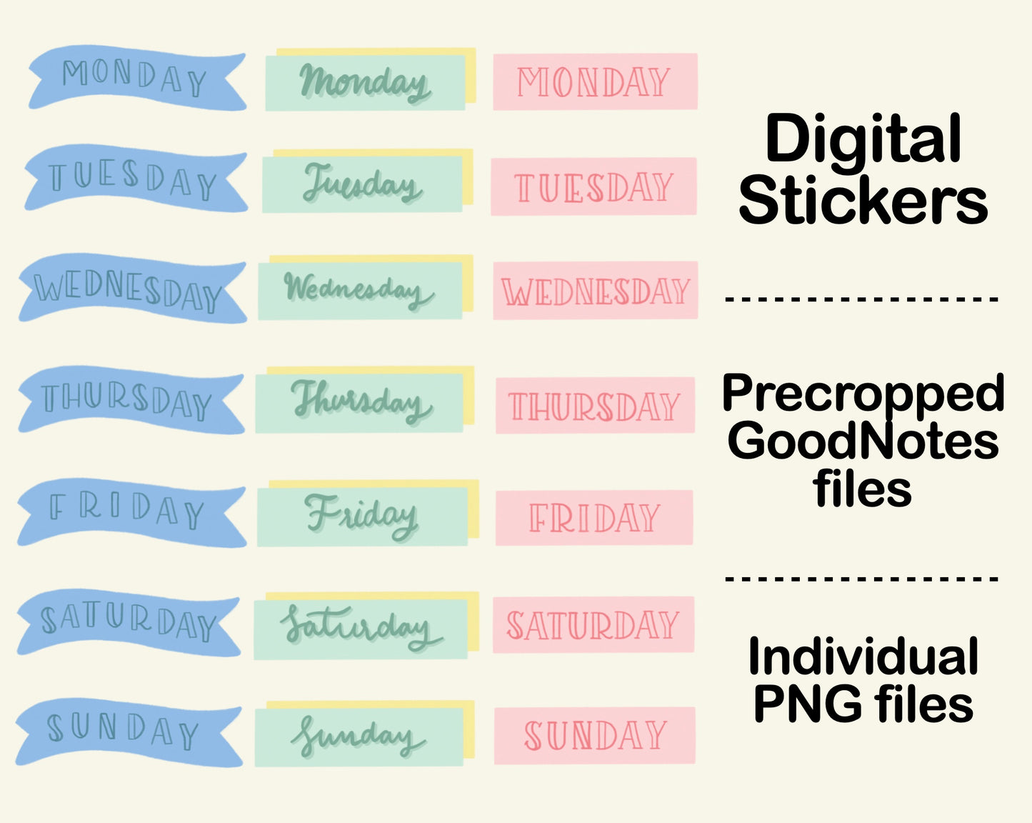Digital Sticker - Days of the week in Pastel theme