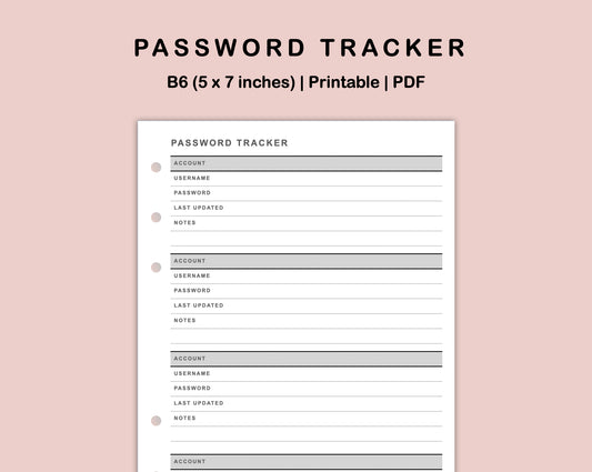 B6 Inserts - Password Tracker