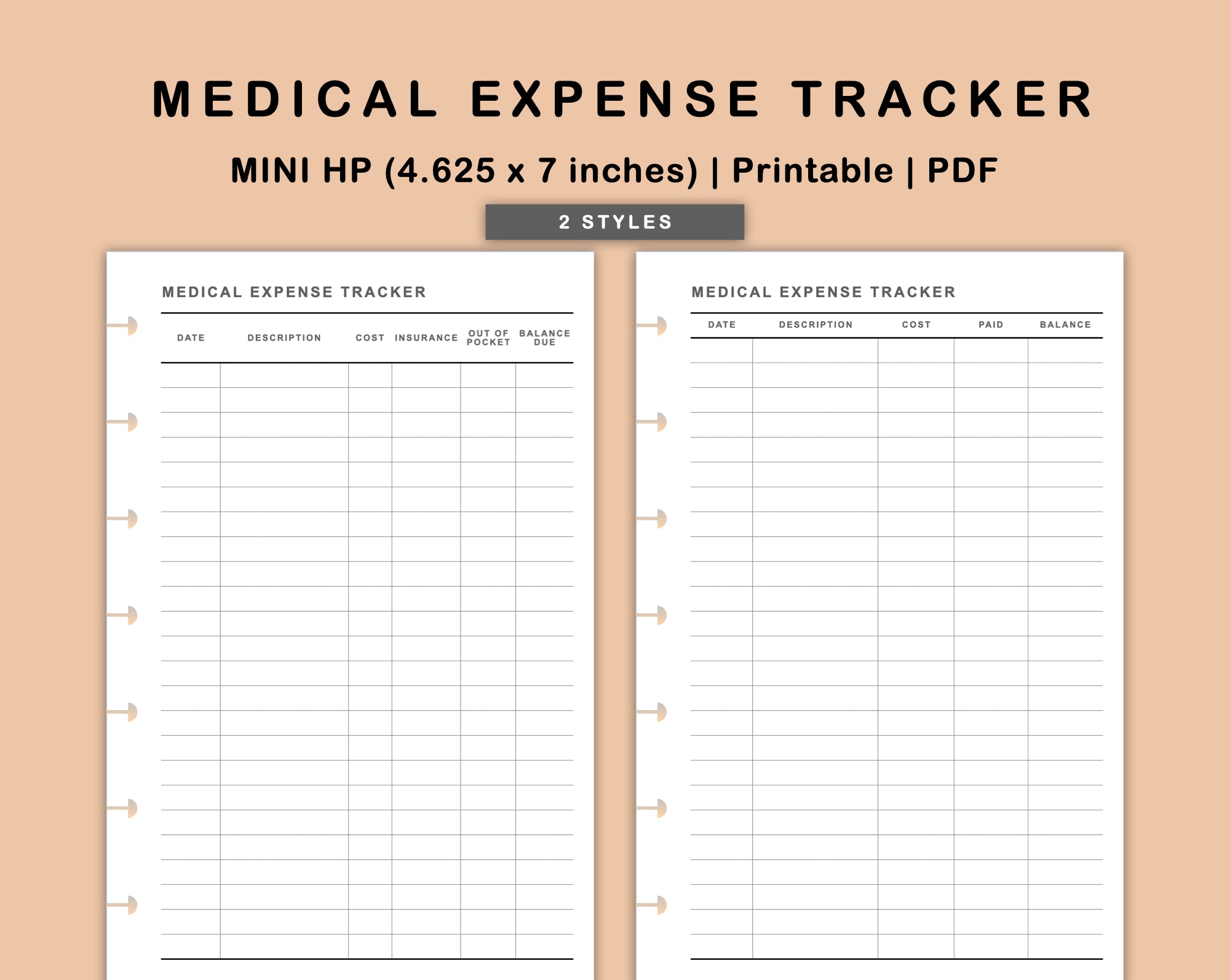 Mini Happy Planner Inserts Medical Expense Tracker Kjunstudio