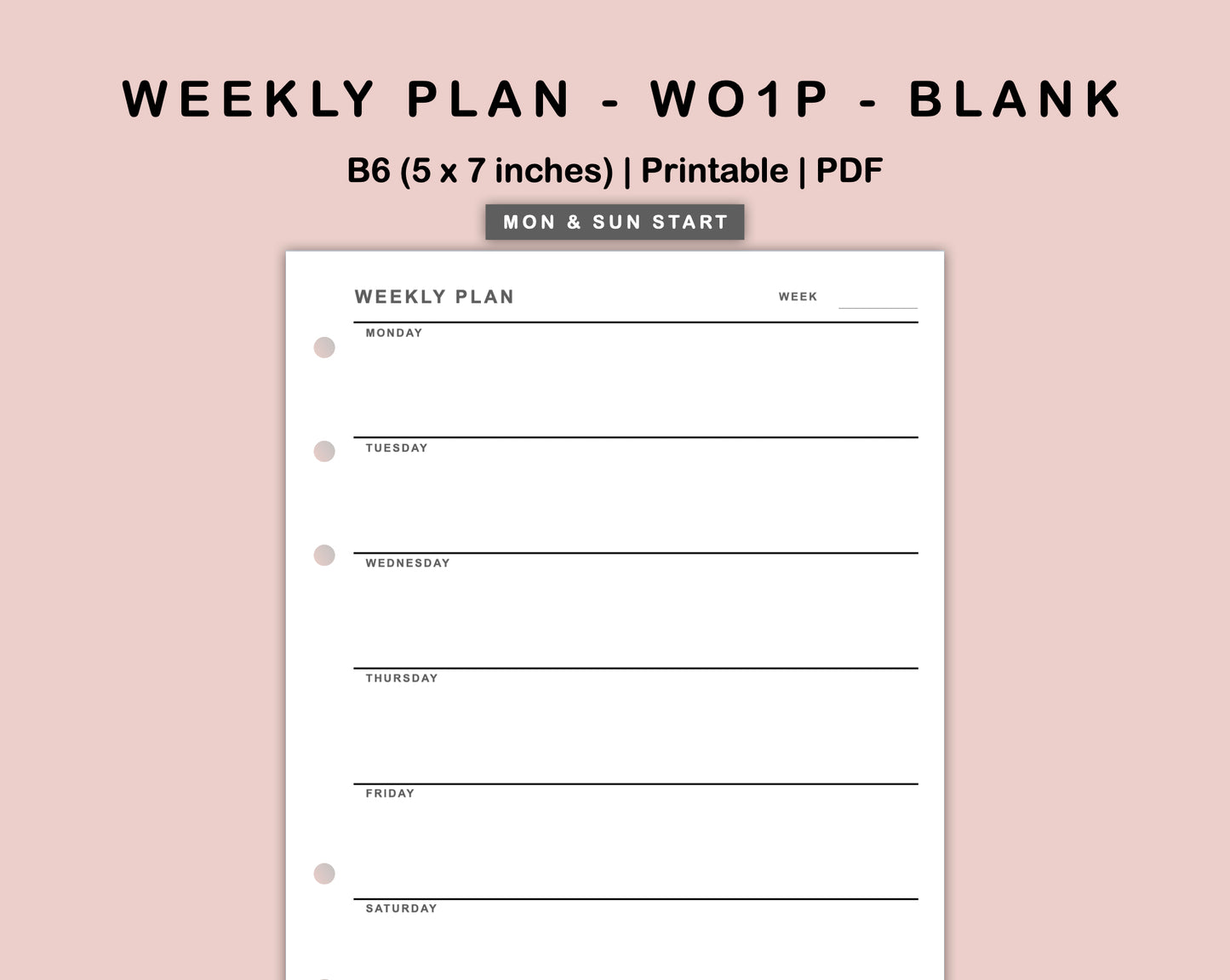 B6 Inserts - Weekly Plan - WO1P - Blank