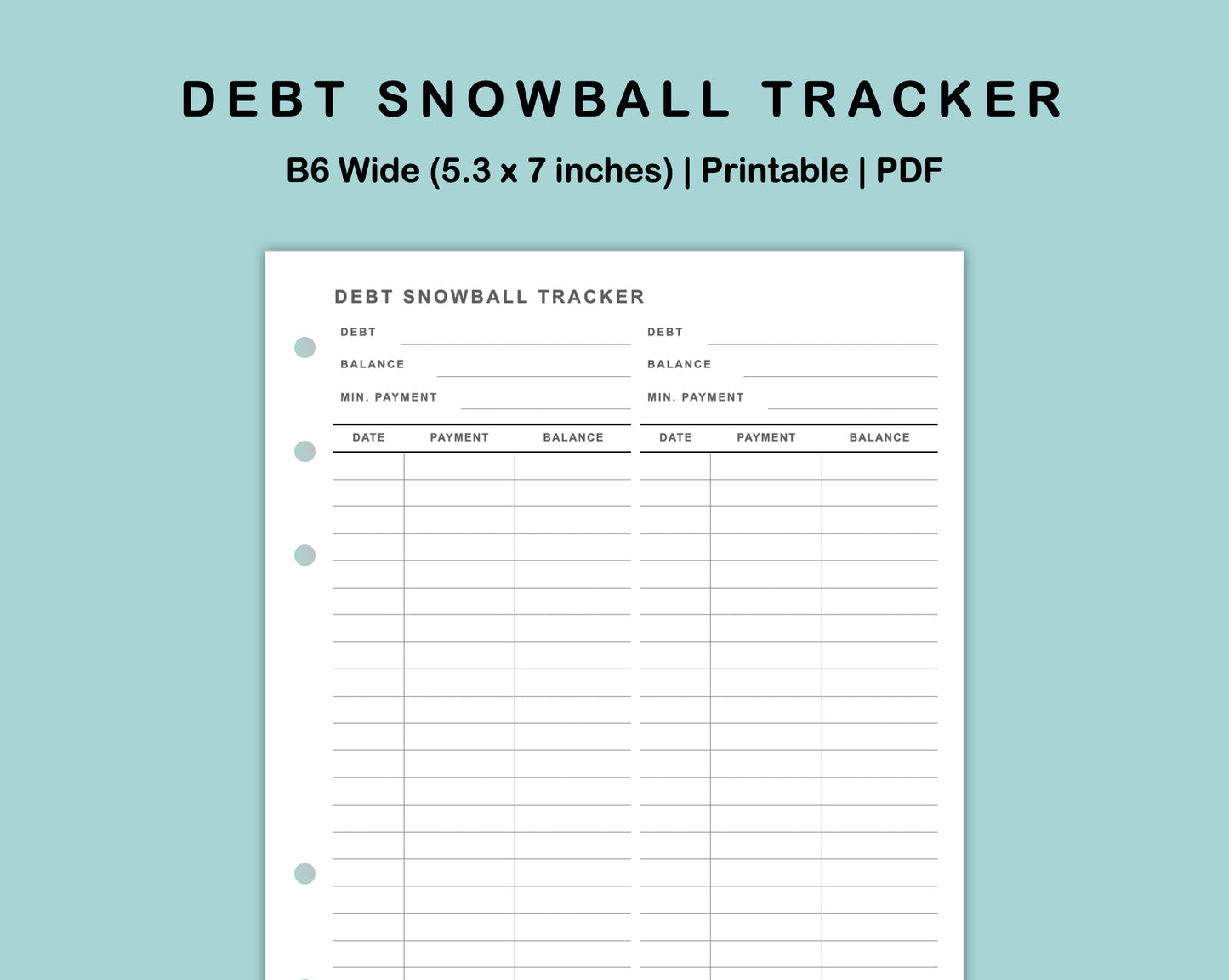 B6 Wide Inserts - Debt Snowball Tracker