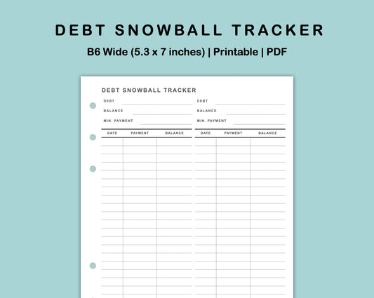 B6 Wide Inserts - Debt Snowball Tracker