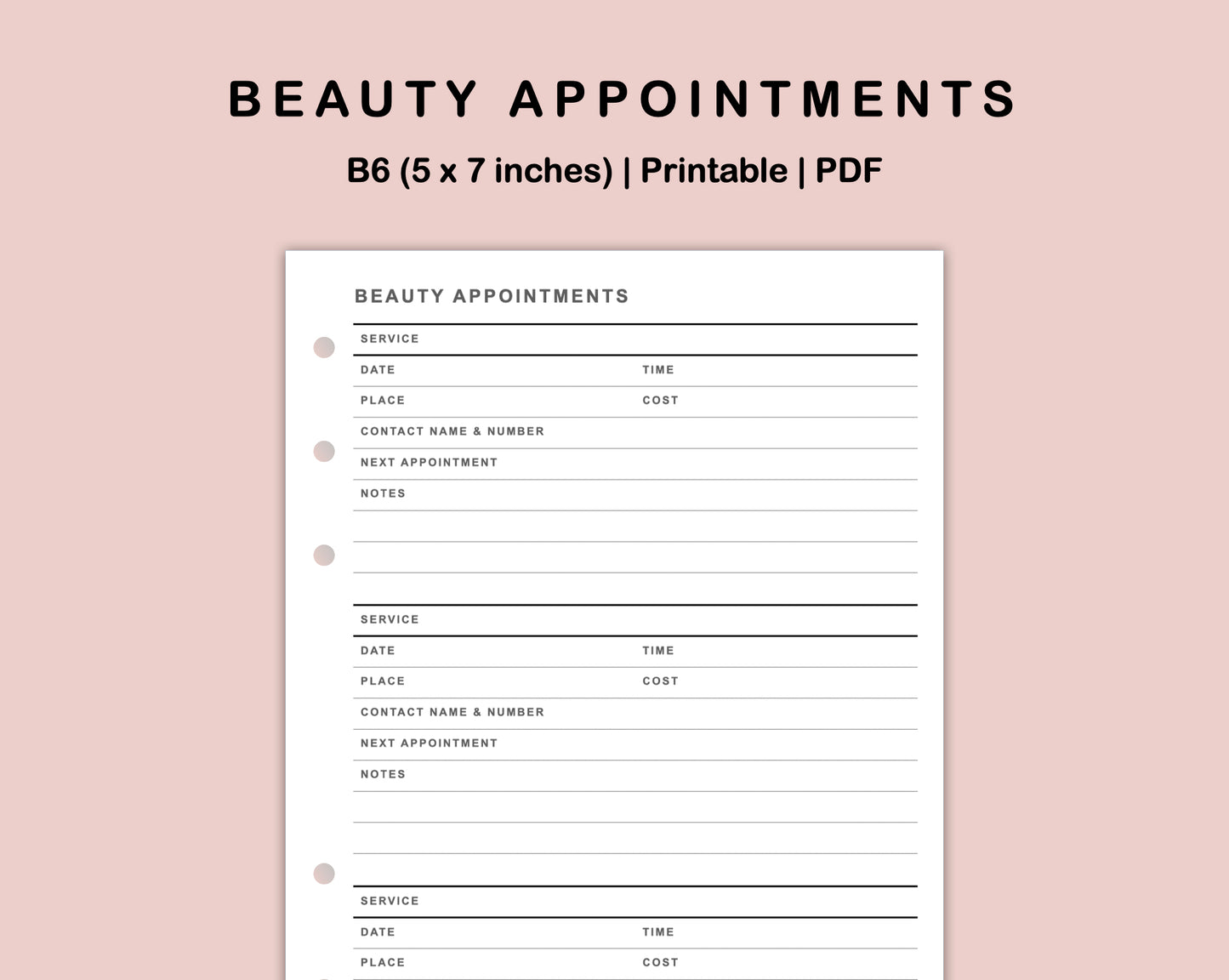 B6 Inserts - Beauty Appointments