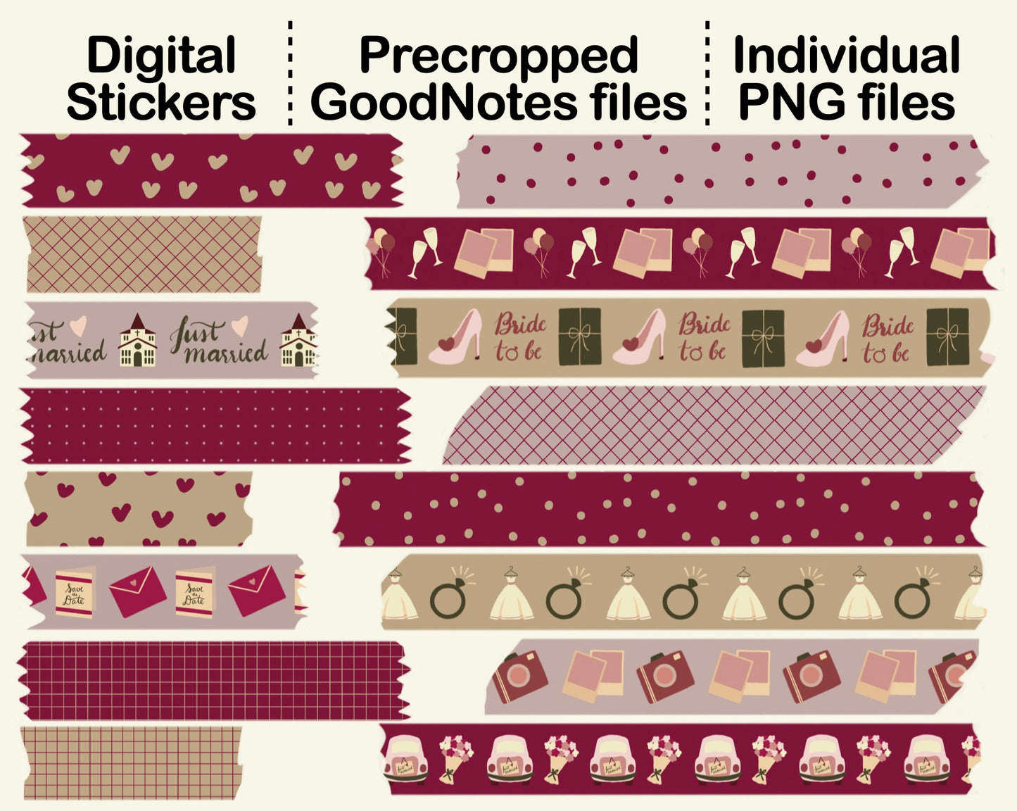Digital Washi Tape - Pink Wedding
