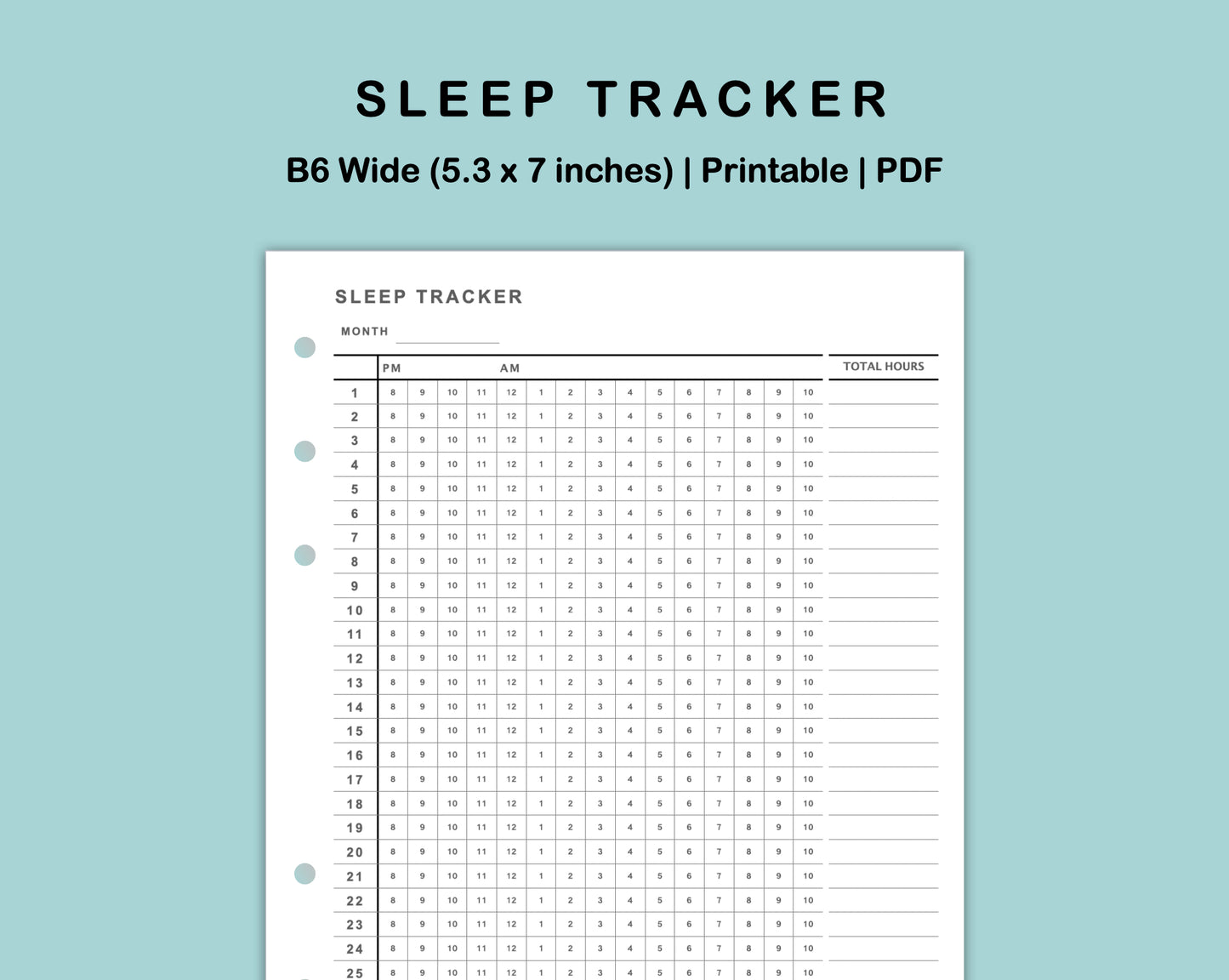 B6 Wide Inserts - Sleep Tracker