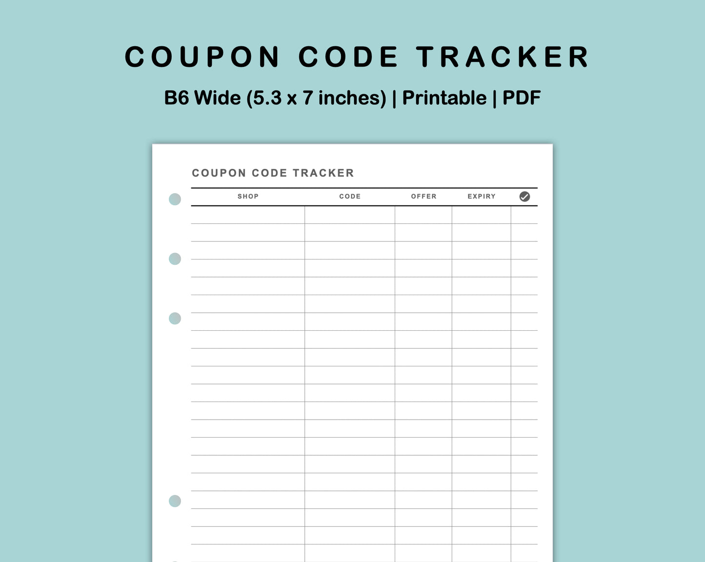 B6 Wide Inserts - Coupon Code Tracker