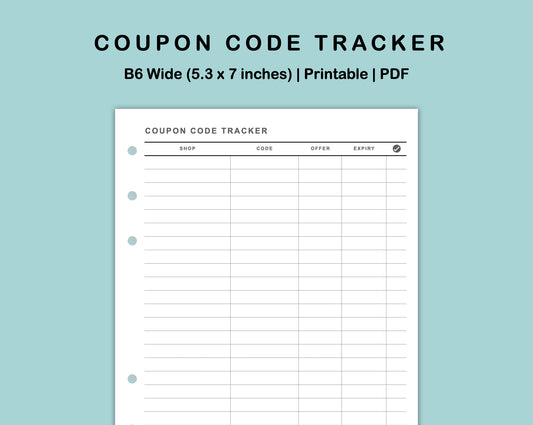 B6 Wide Inserts - Coupon Code Tracker