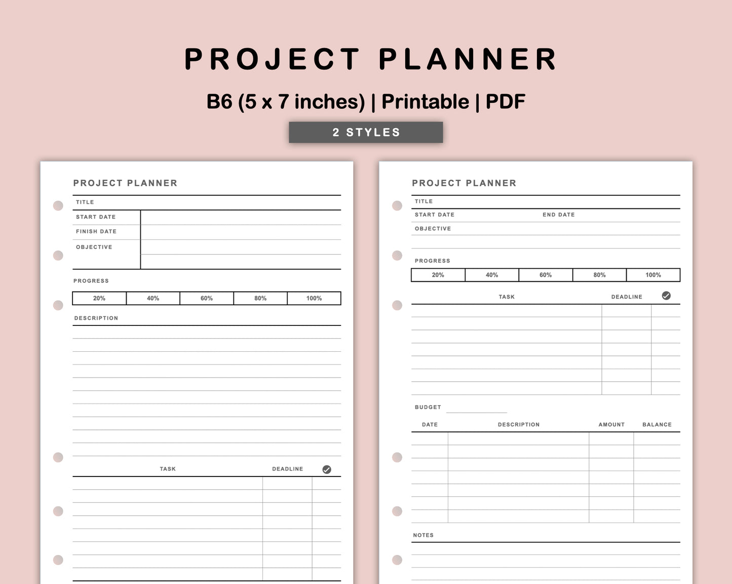 B6 Inserts - Project Planner