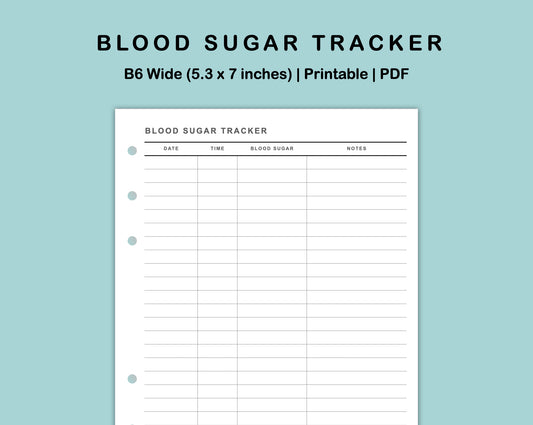 B6 Wide Inserts - Blood Sugar Tracker