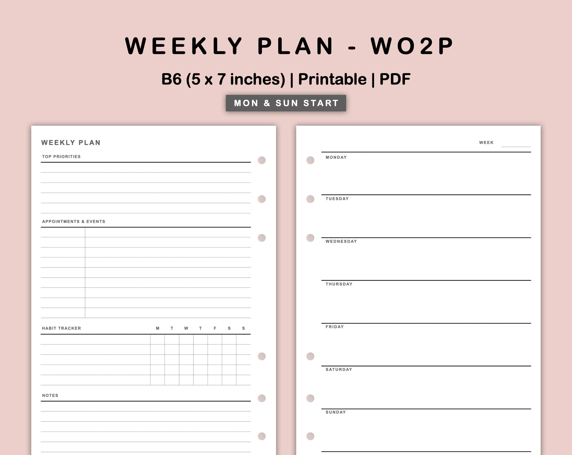 B6 Inserts Weekly Plan WO2P With Habit Tracker Kjunstudio