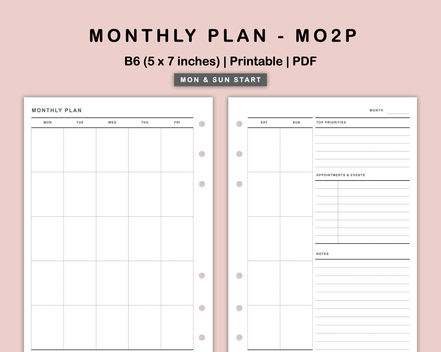 B6 Inserts - Monthly Plan - MO2P - with Top Priority
