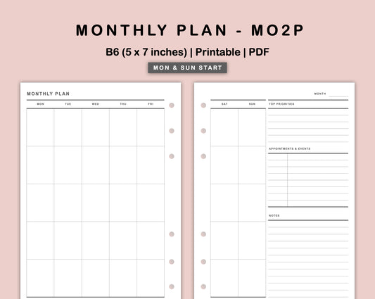 B6 Inserts - Monthly Plan - MO2P - with Top Priority