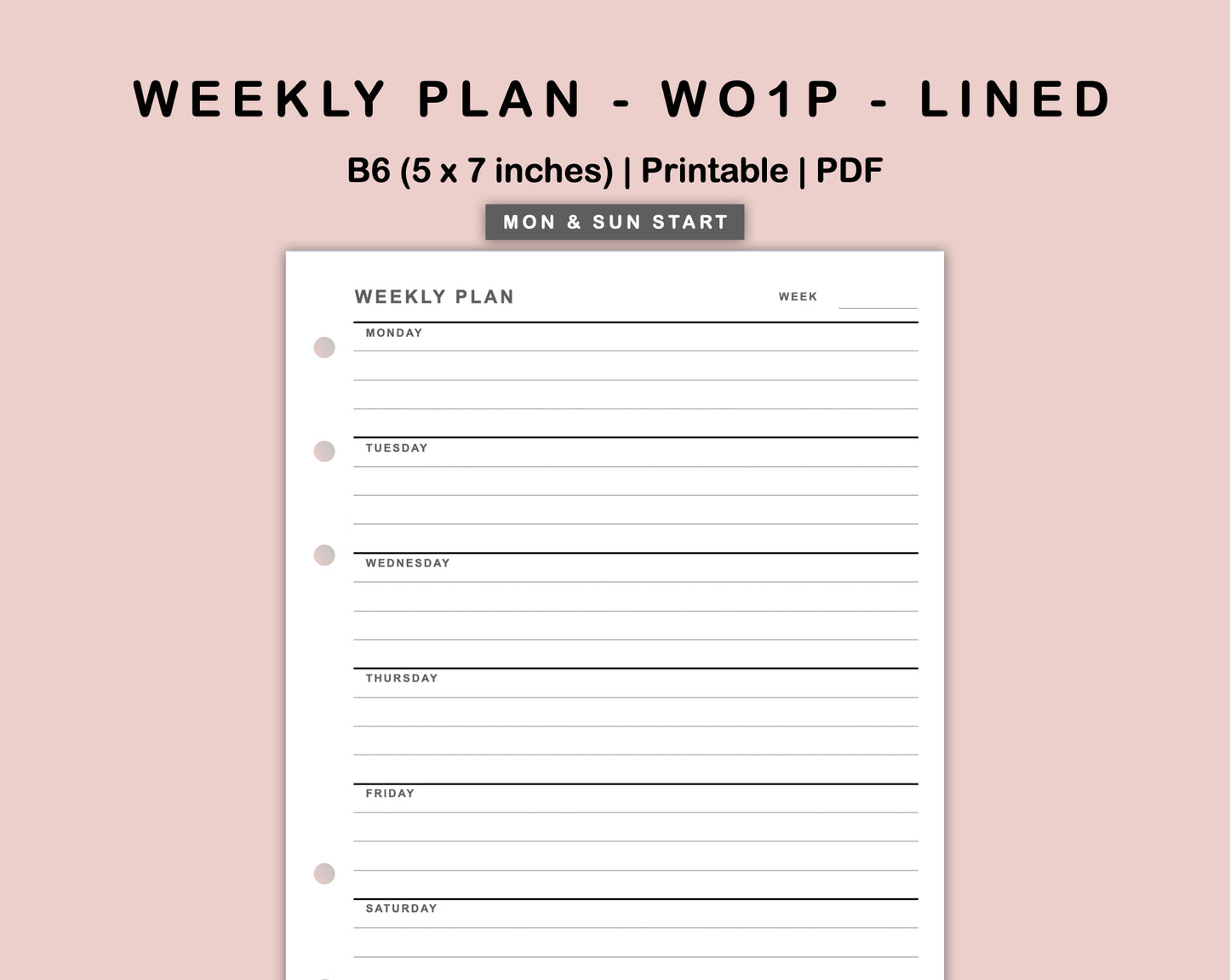 B6 Inserts - Weekly Plan - WO1P - Lined