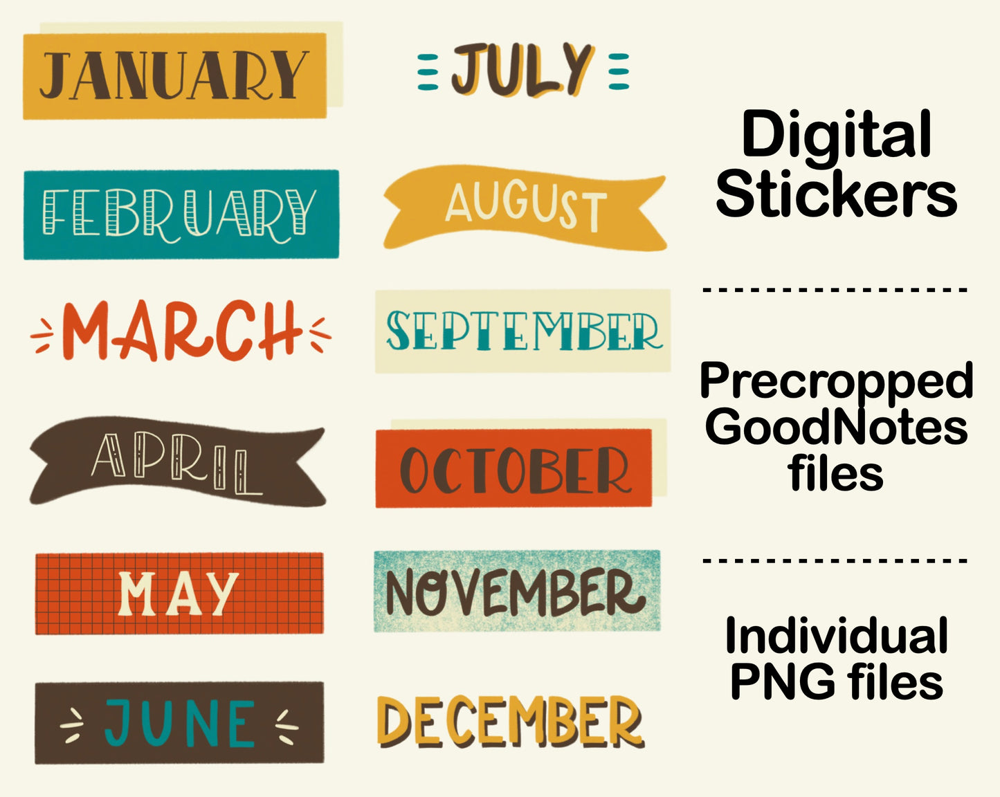Digital Sticker - Month Name in Vintage theme