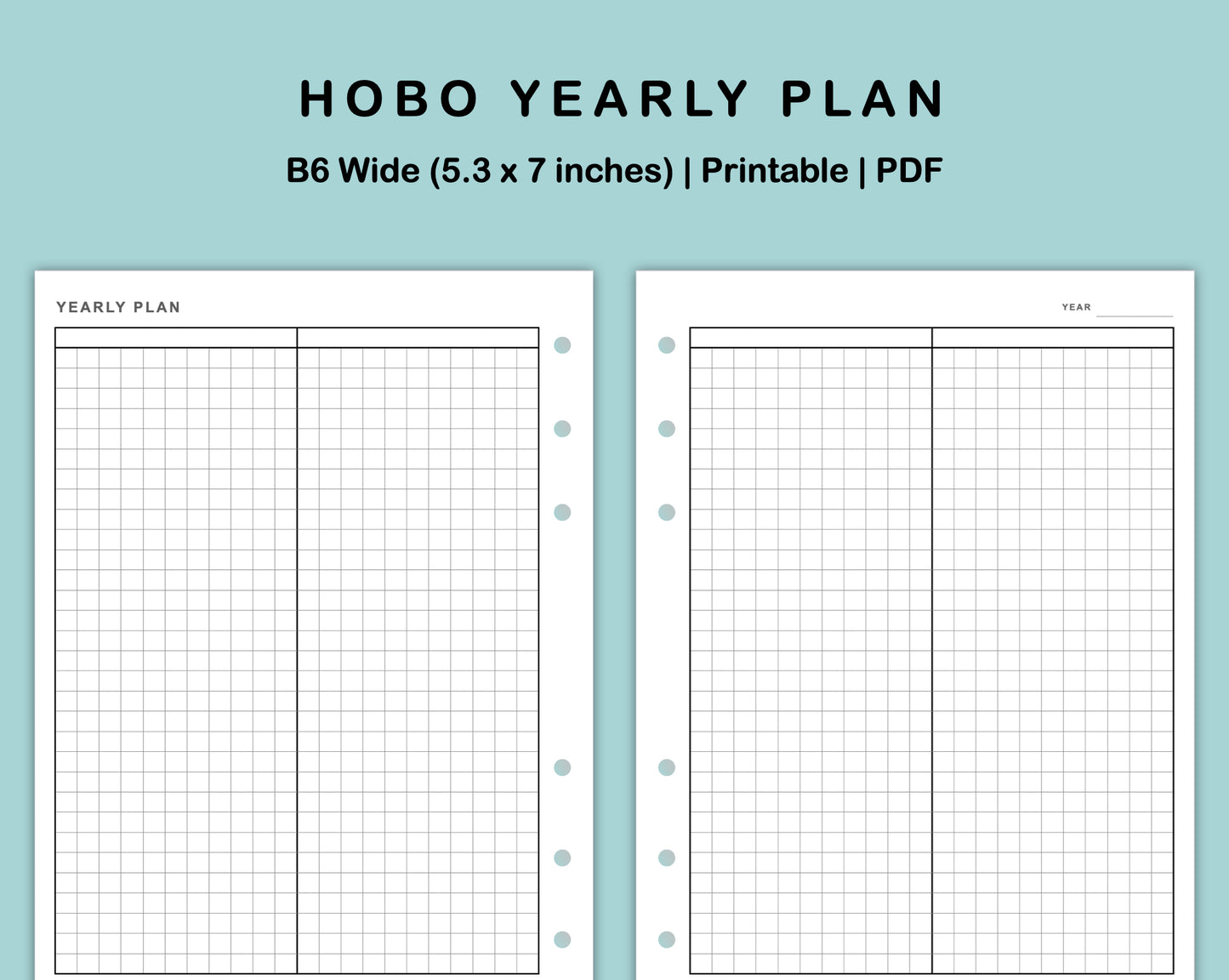 B6 Wide Inserts - Yearly Plan - Hobonichi