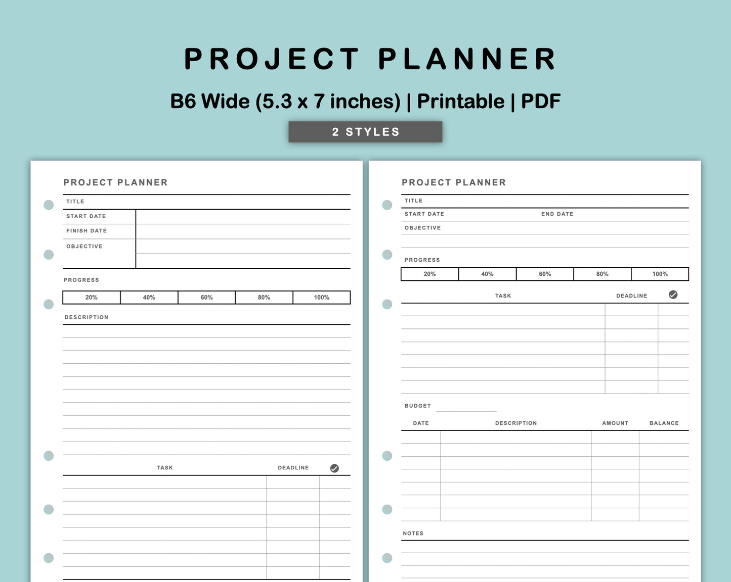 B6 Wide Inserts - Project Planner