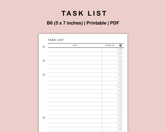 B6 Inserts - Task List