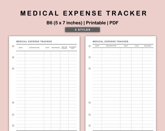 B6 Inserts - Medical Expense Tracker