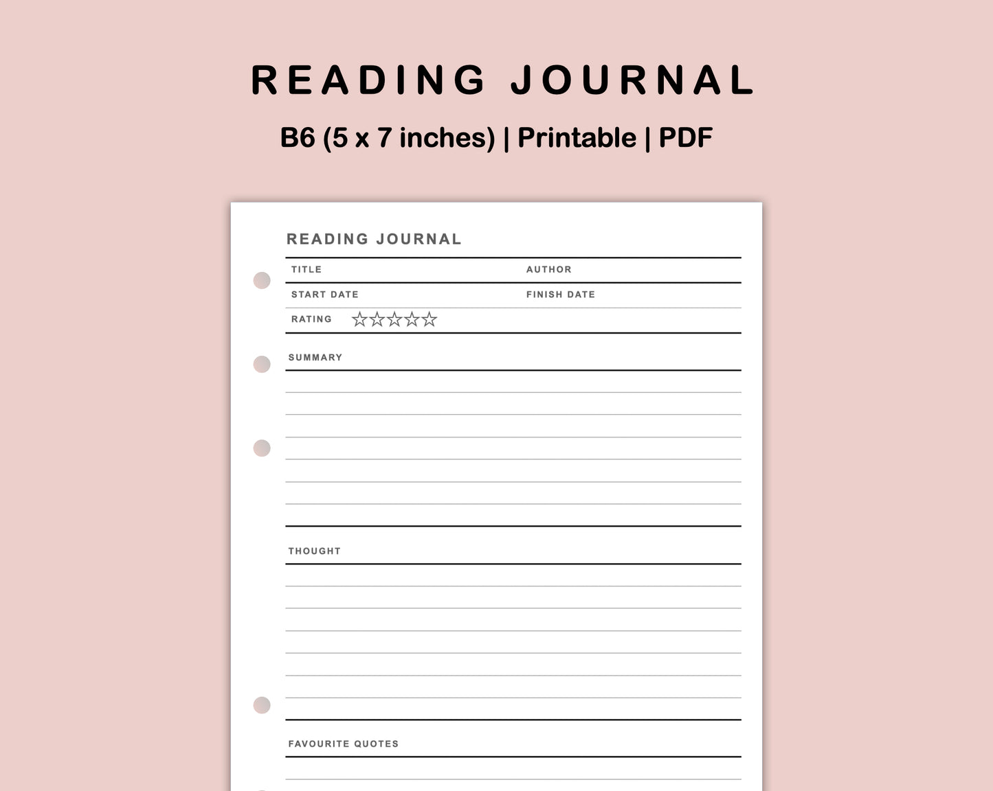 B6 Inserts - Reading Journal