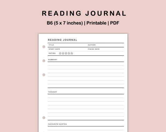 B6 Inserts - Reading Journal