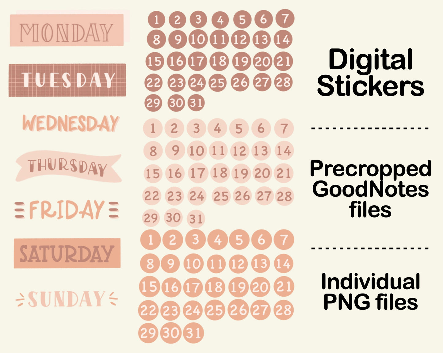Digital Sticker - Days of the week and Date in Neutral theme