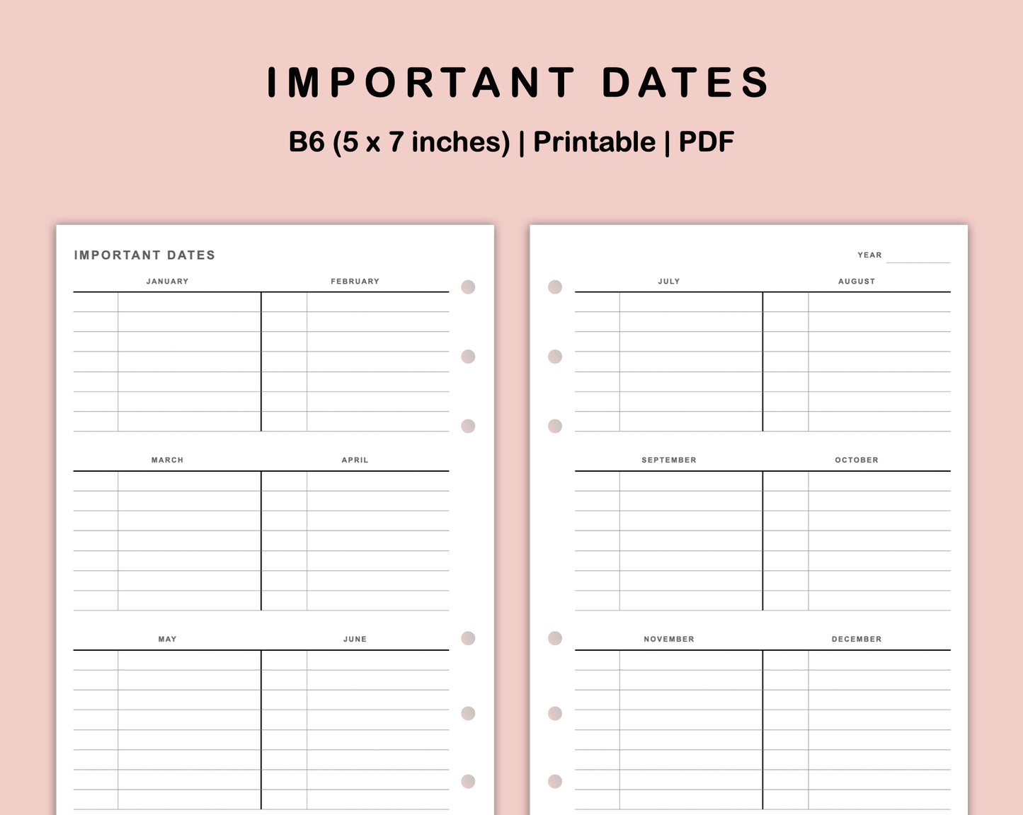 B6 Inserts - Importanat Dates