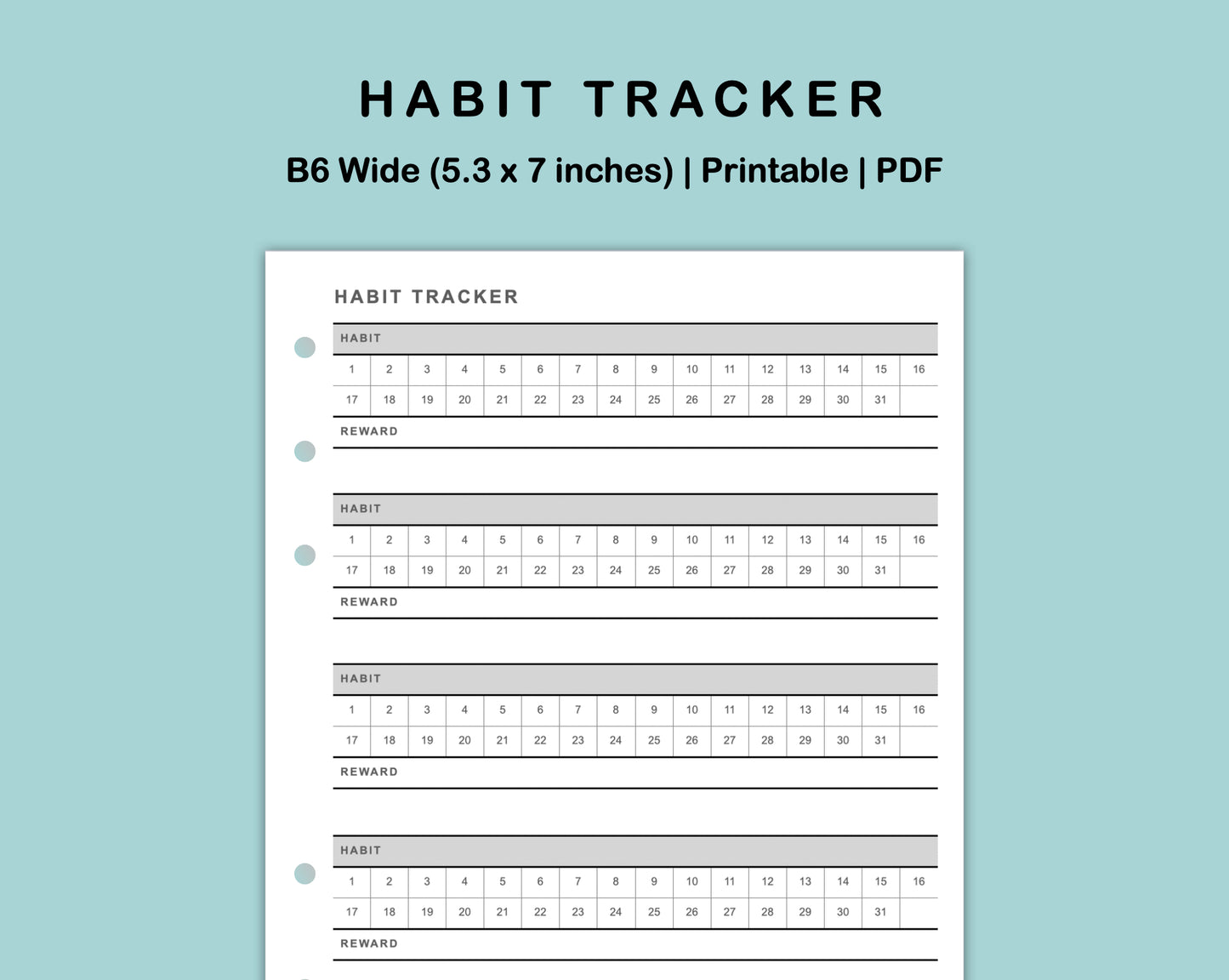 B6 Wide Inserts - Habit Tracker
