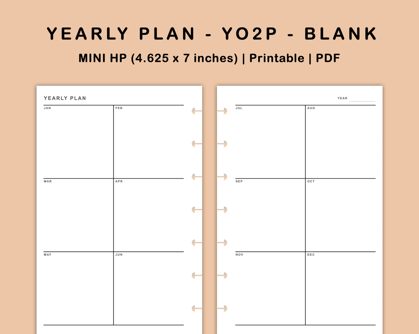 Mini Happy Planner Inserts - Yearly Plan - YO2P - Blank