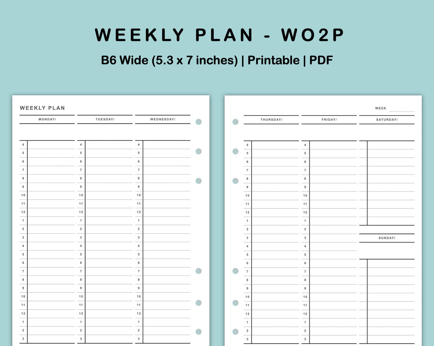 B6 Wide Inserts - Weekly Plan - Vertical