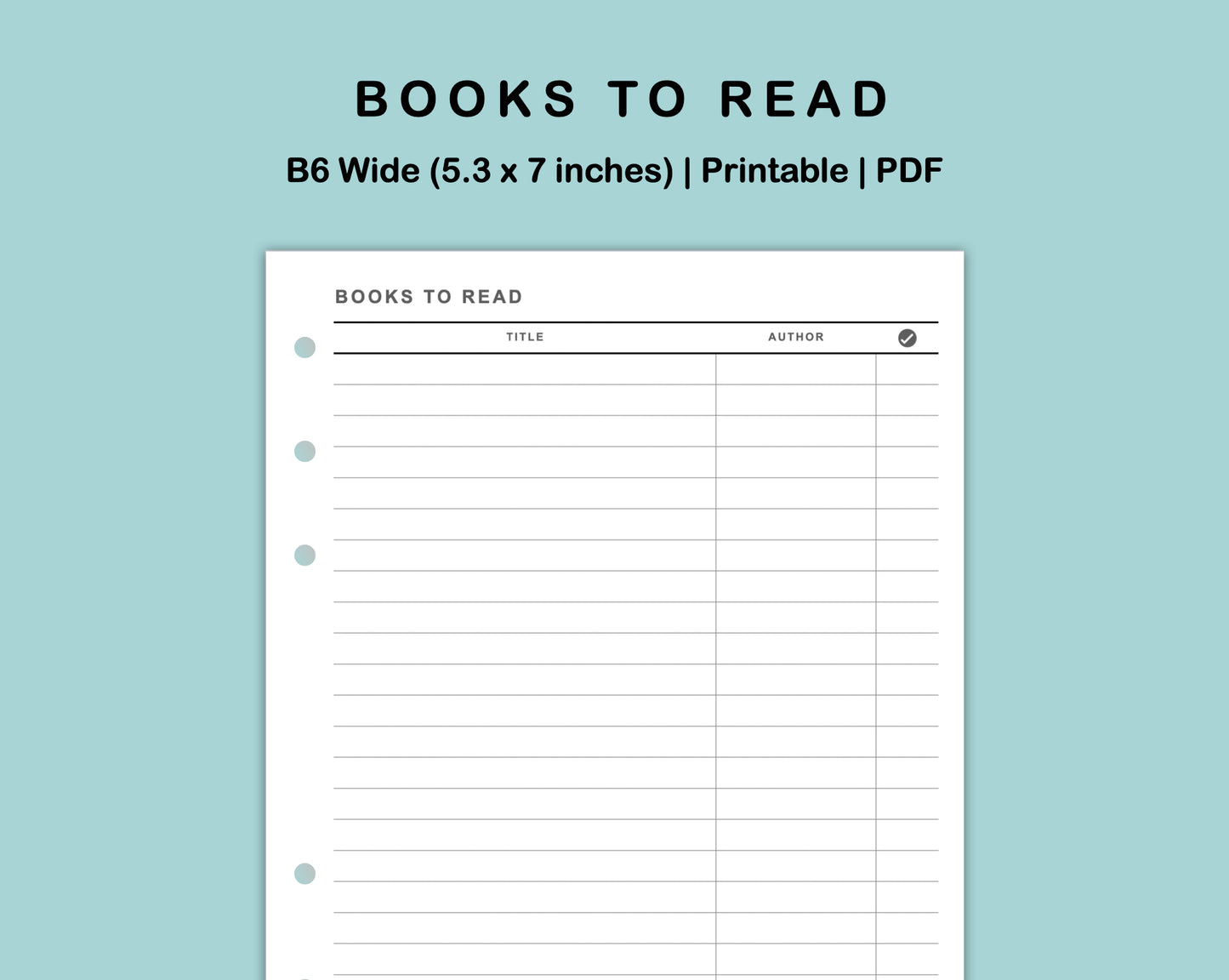 B6 Wide Inserts - Books to read