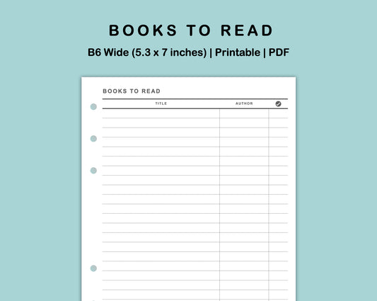 B6 Wide Inserts - Books to read