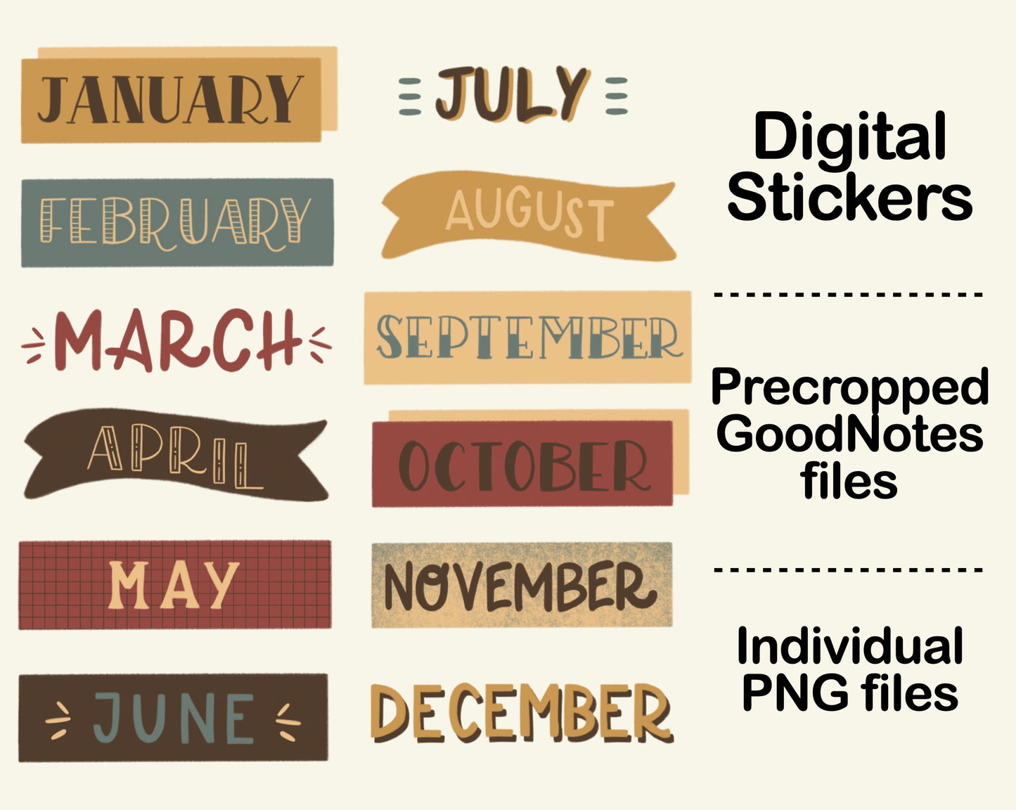 Digital Sticker - Month Name in Boho theme