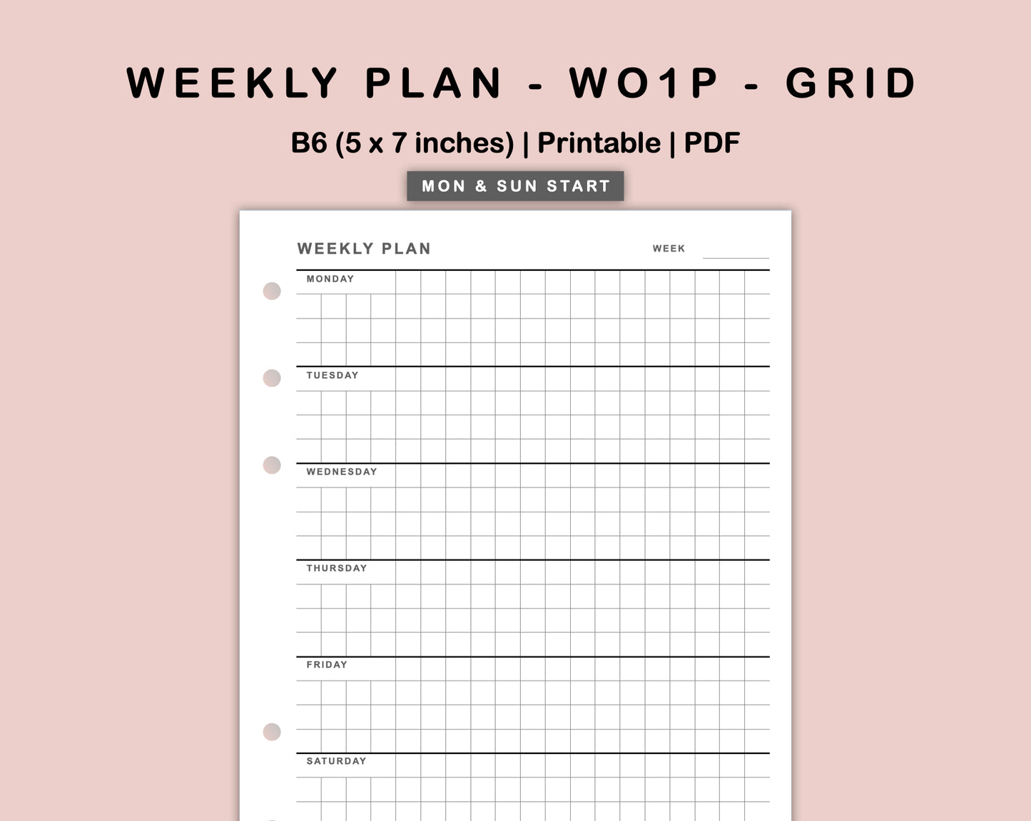 B6 Inserts - Weekly Plan - WO1P - Grid